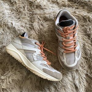 Woden ivory gray leather chunky lace up sneakers womens 7.5